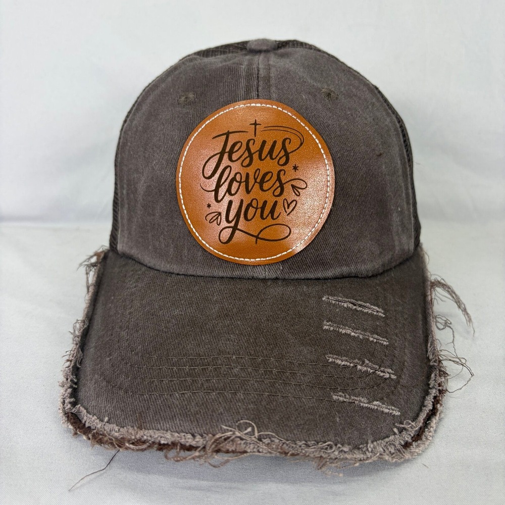 Jesus Loves You Christian Cross Distressed Trucker Hat Snapback Round Patch